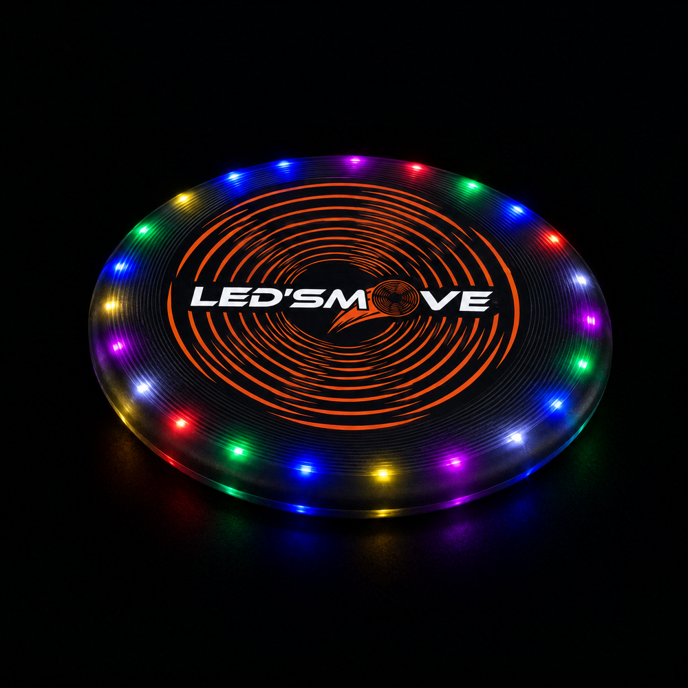 Schwarzer LED-Frisbee mit farbigem LED-Rand, der im Dunkeln leuchtet
